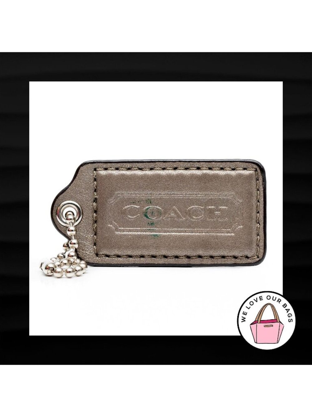 2.5" Large COACH GRAY GREY LEATHER KEY FOB TAG